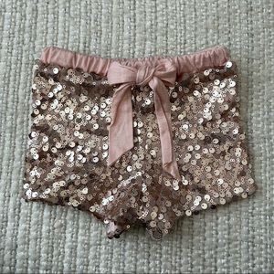 Sugarplum Lane Pink Gold Metallic Sparkle Sequin Shorts